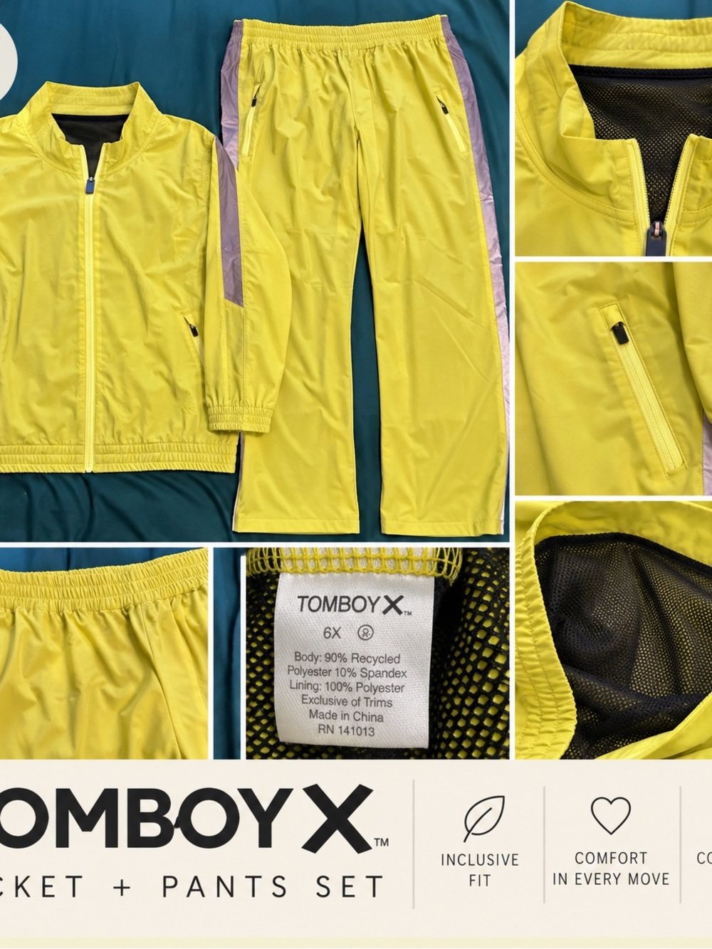 TomboyX 6X Yellow Jacket & Full Length Pants 2 Piece Tracksuit Set Plus Size